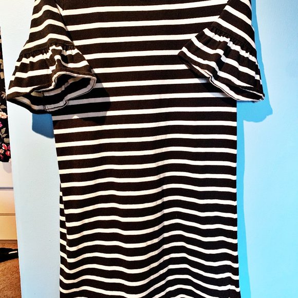 J. Crew Ruffle Sleeve Dress in Black and White Stripe NWOT - Picture 4 of 5
